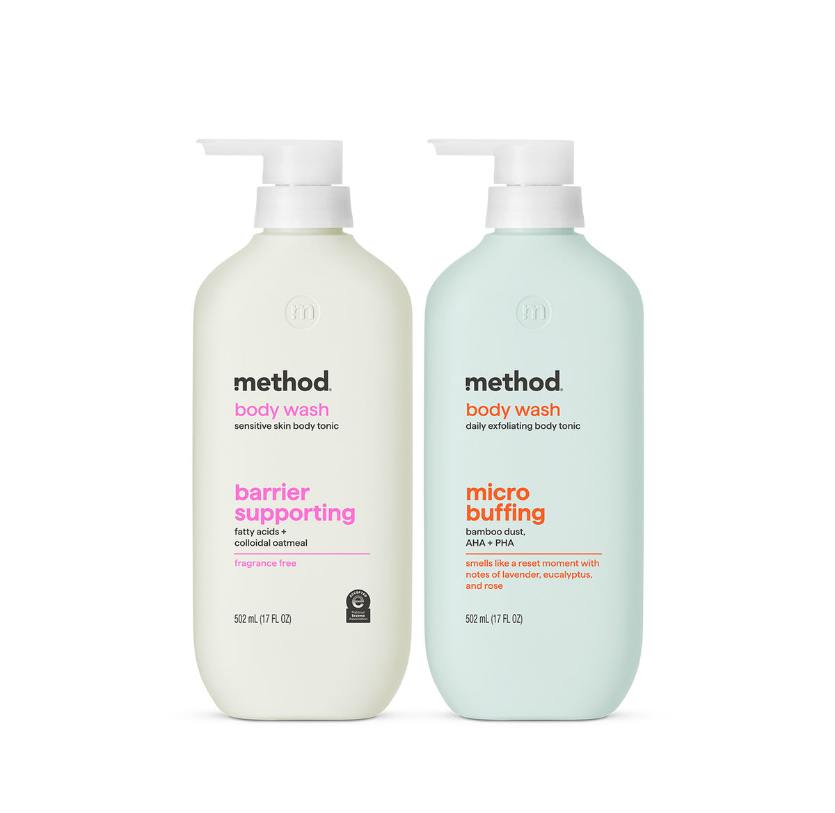 MTHD_FuncBW_17oz_BarrierSup_MicroBuff_Bundle.jpg soft radiance barrier supporting + micro buffing body wash tonic bundle, 34 fl oz - Image 1