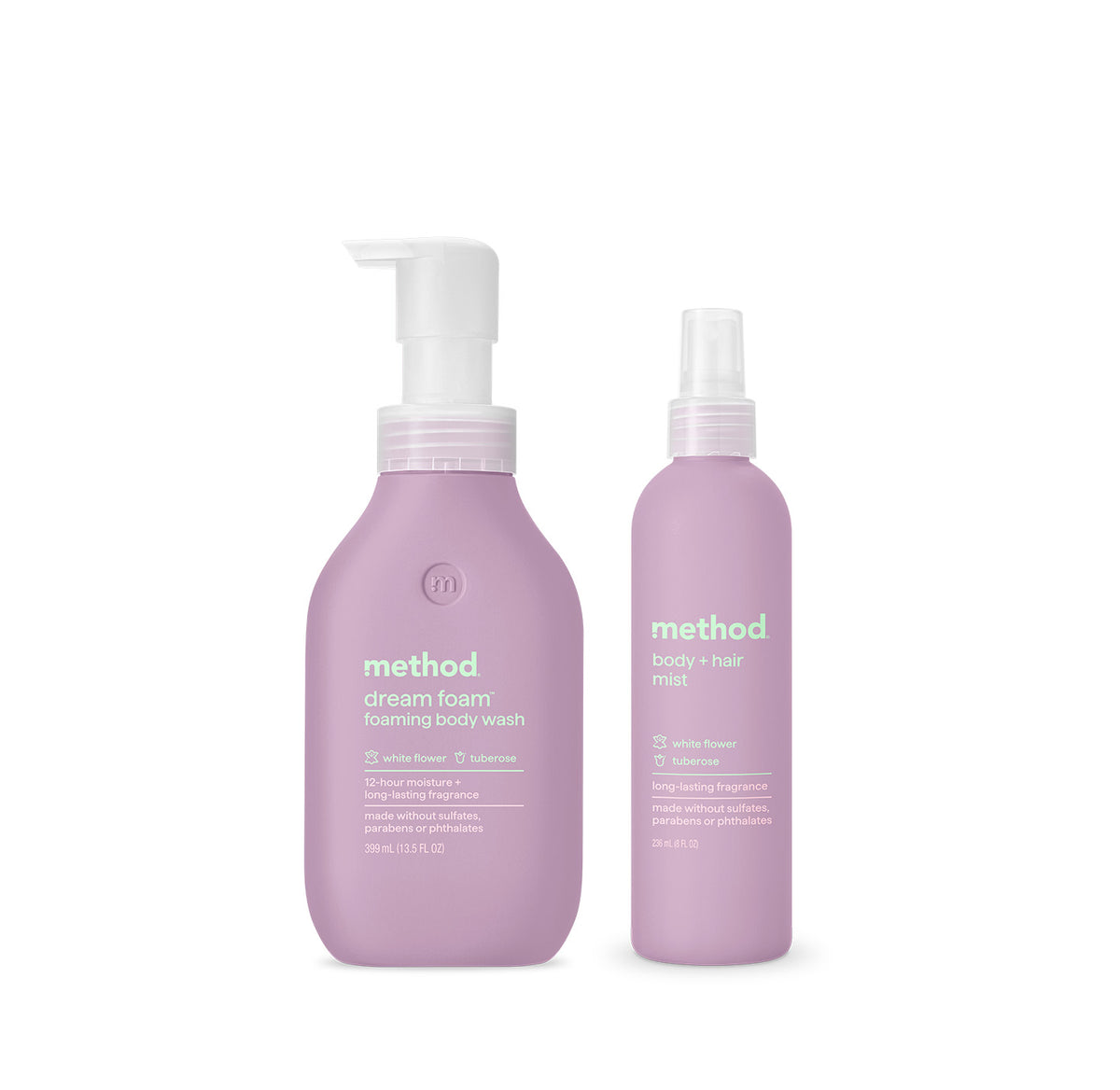MTHD_WFTR-DreamFoam-BodyMist-OnWhite.jpg white flower + tuberose body wash + mist duo - Image 1